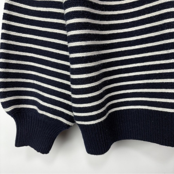 ANN MASHBURN Sweater Womens Medium Boat Neck Wool Navy Cold Shoulder Striped - Picture 9 of 13